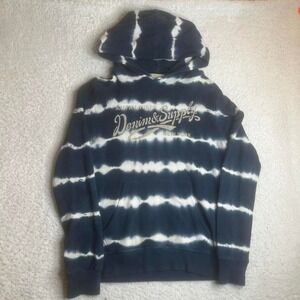 Y2K Denim Supply Ralph Lauren men's blue white tie-dye script hoodie M